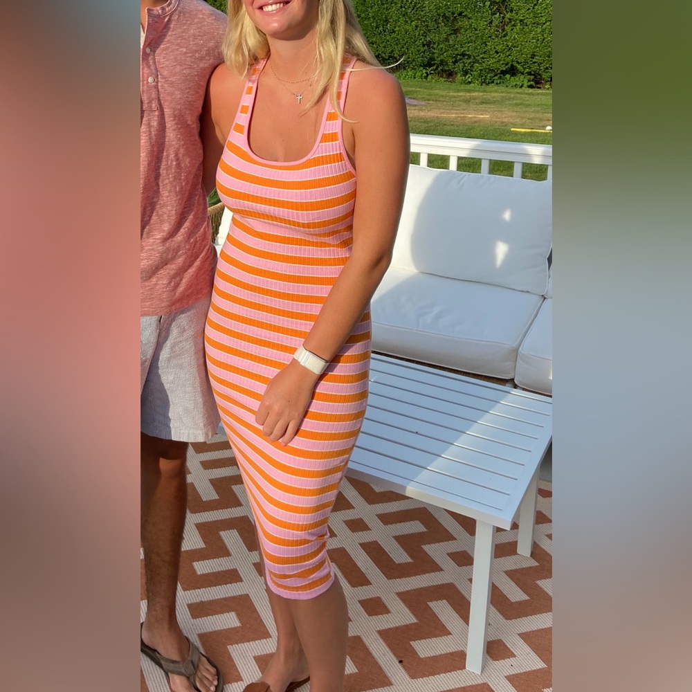 Striped Pink and Orange Sleeveless Dress